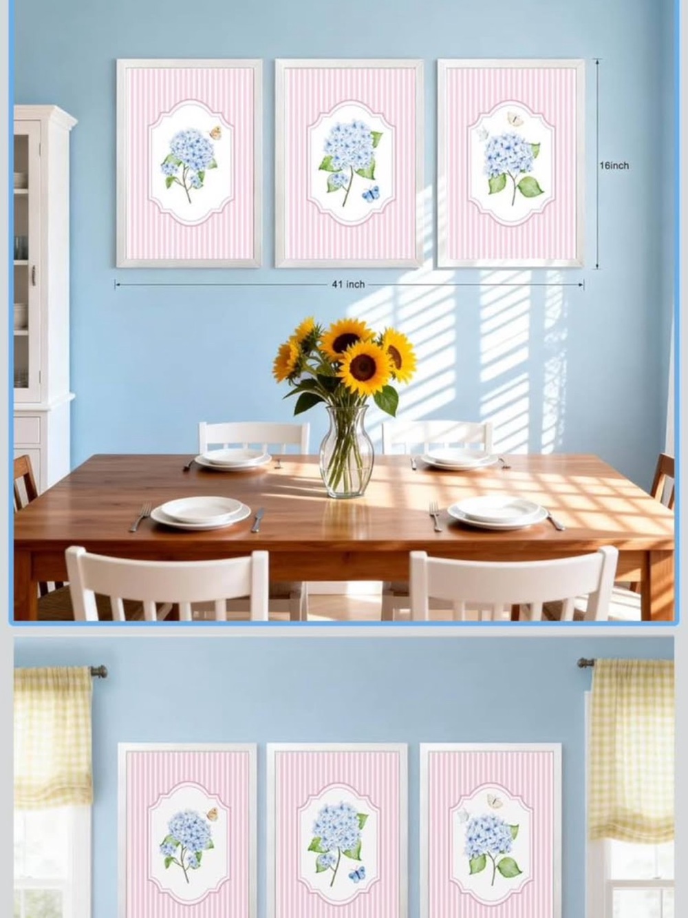 Set of 3 blue hydrangea wall art new